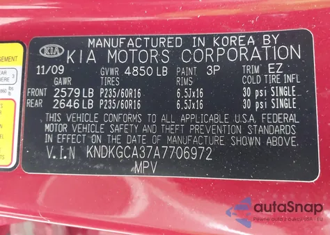 2010 Kia Sportage Lx V6 z USA, uszkodzony, nr VIN KNDKGCA37A7706972